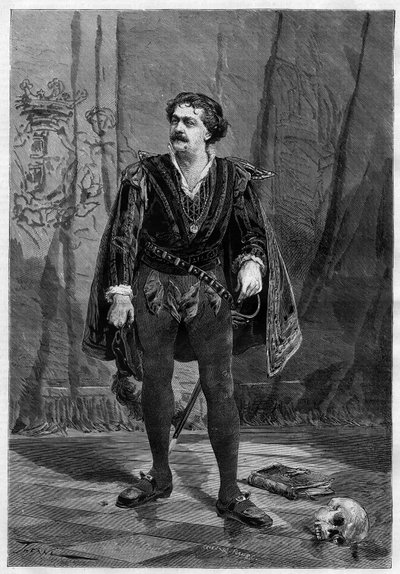 Portrét herce Ernesta Rossiho v roli Hamleta od Williama Shakespeara v divadle Ventadour v Paříži v roce 1875. od Unknown artist