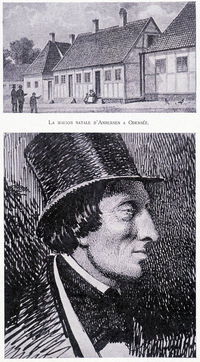 Portrét dánského spisovatele Hanse Andersena (1805 - 1875) a jeho domu v Odensee, Dánsko, kolem roku 1832. od Unknown artist