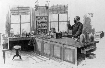 Portrét německého lékaře Roberta Kocha (1843-1910) v jeho laboratoři. od Unknown artist