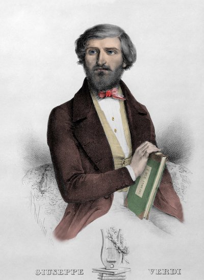 Portrét italského skladatele Giuseppe Verdiho (1813 - 1901) s partiturou pro rytinu „“i Due Foscari““ z roku 1844. od Unknown artist