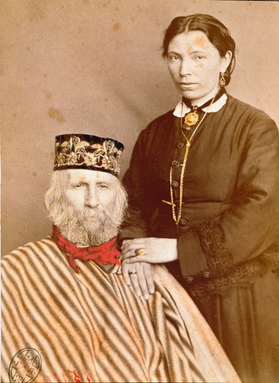 Portrét italského patriota a hrdinů Risorgimento Giuseppe Garibaldi (1807-1882) se svou třetí manželkou Francescou Armosino od Unknown artist
