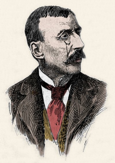 Portrét portugalského spisovatele a diplomata Jose Maria de Eeca de Queiros neboli Queiroz (1845-1900). Rytina 19. století od Unknown artist