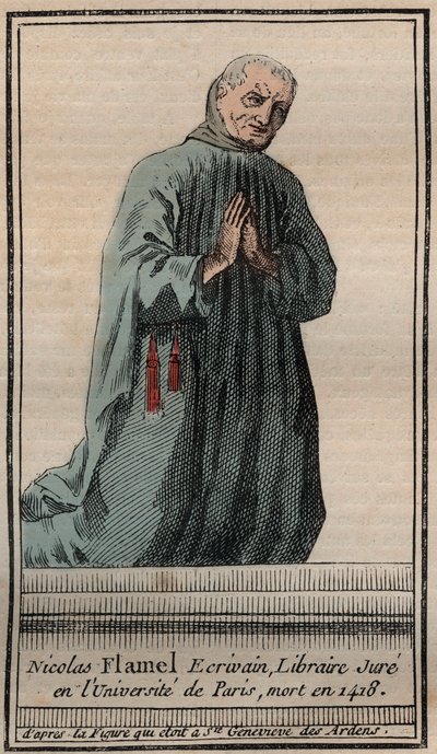 Portrét francouzského alchymisty Nicolase Flamela (1330-1418) - Rytina - Portrét anglického alchymisty Nicolase Flamela - Rytina Soukromá sbírka od Unknown artist
