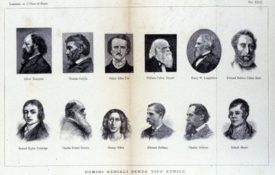 Portréty různých geniálních mužů. Studie publikovaná v „The man of genius““ od Cesare Lombroso (1835-1909) od Unknown artist