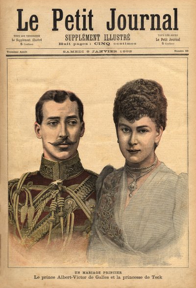 Portréty prince Alberta Victora, vévody z Clarence a Avondale s Marií z Tecku u příležitosti oznámení jejich sňatku, Le Petit Journal, 1.9.1892 od Unknown artist