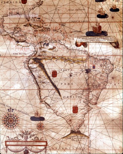 Portulan zastupující Jižní Ameriku patřící Bartolomeu Velhiovi. 1561. od Unknown artist