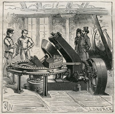 Keramika: Fleury stroj používaný pro mechanické formování cihel. Rytina z roku 1885 v „“Les arts et metiers illustres““ od Adolphe BITARDA. od Unknown artist