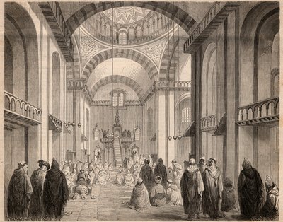 Modlitby ramadánu (muslimské Careme) ve Velké mešitě v Alžíru v roce 1862. Rytina v „“Le Monde illustrious““ z roku 1862. Soukromá sbírka. od Unknown artist