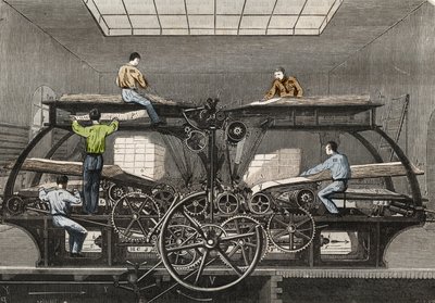 Tiskařský lis: tiskařský lis novin „“Le Siecle““ v Paříži. Rytina z roku 1857 v „“Le Musee Des Sciences““ od Unknown artist