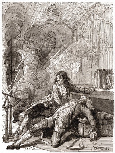 Profesor Georges Guillaume Richmann (1711-1753) zemřel ve své dílně po experimentu s elektroměrem od Unknown artist