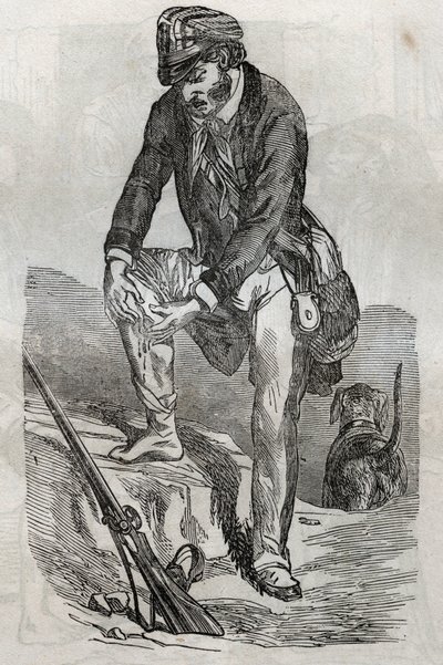 Rage – léčba kousnutí rozzuřeným zvířetem – bolí ho lisování rány – rytina v „La Sante Universelle – Medical Guide for Families““ 1852 od Unknown artist