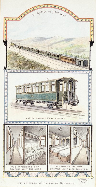 Železnice Orléans: vnější a vnitřní pohledy na vozy Bordeaux Rapid od Unknown artist