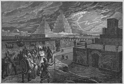 Rekonstrukce chrámů a paláců podél řeky Babylon - Mezopotámie: rekonstrukce města Babylon, postaveného za vlády krále Nabukadnezara II. od Unknown artist