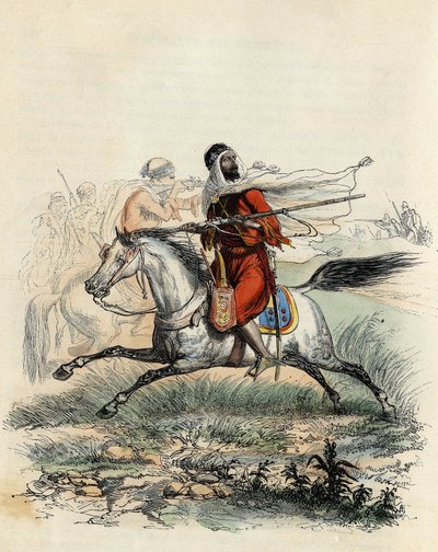Rudí jezdci Emira Abd-el-Kadera uprchli před lovci na koních francouzské armády u Oranu v roce 1841, v „L