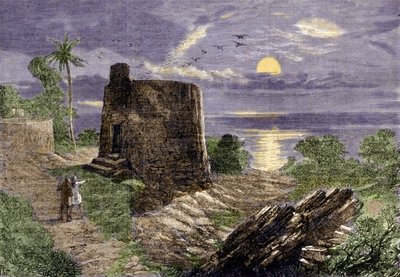 Náboženství Farsis (stoupenci Zarathuštry (Zarathustra, Zarathushtra, Zarathustra nebo Zoroastra)): pohřební rituál spočívá v uložení těl zesnulých do věže, Věže ticha, kde je pohltí supi. Malabarská oblast od Unknown artist
