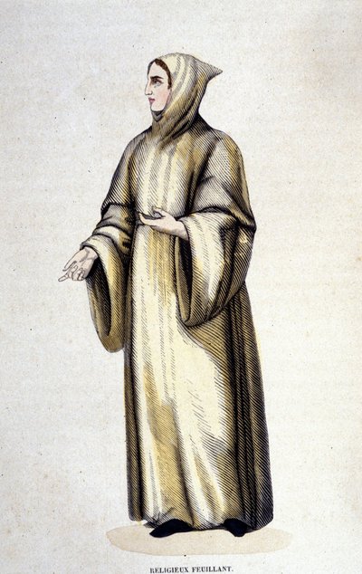Náboženský feuillant, Řád Citeaux, reformovaný Jeanem de La Barrière. Rytina 19. století. od Unknown artist