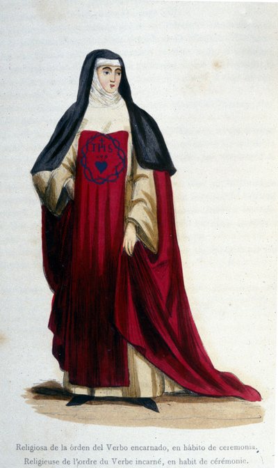 Řeholník řádu slovesa inkarnovat ve slavnostním oděvu. Rytina z alba o řeholních řádech, Paříž od Unknown artist