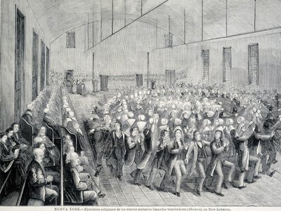 Náboženský průvod Shakers v New Yorku. ilustrace 19. století. od Unknown artist