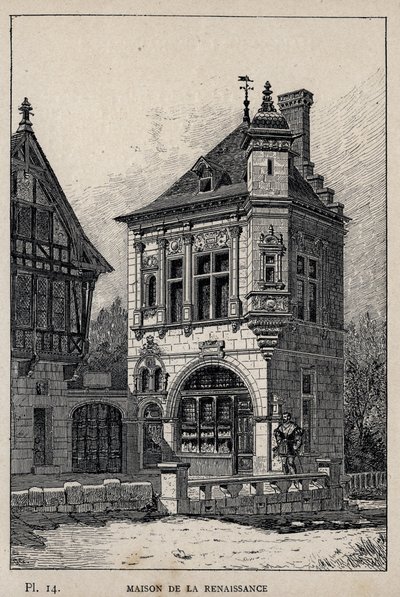 Renesanční dům - rytina z roku 1889 v „Historie lidského obydlí na Světové výstavě v roce 1889, pan Charles GARNIER - Librairie centrale des beaux-arts Paris 1889 od Unknown artist