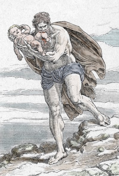 Zobrazení Kronose (Kronos) požírajícího jedno ze svých dětí (Kronus požírající jedno ze svých dětí) Rytina z knihy "Mé krásné mytologické příběhy" od HS Bres, počátek 20. století, soukromá sbírka. od Unknown Artist