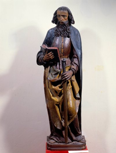 Reprezentace svatého Pavla drží v ruce knihu. Polychromovaná dřevěná socha. 15. století. Chartres, Muzeum výtvarných umění od Unknown artist