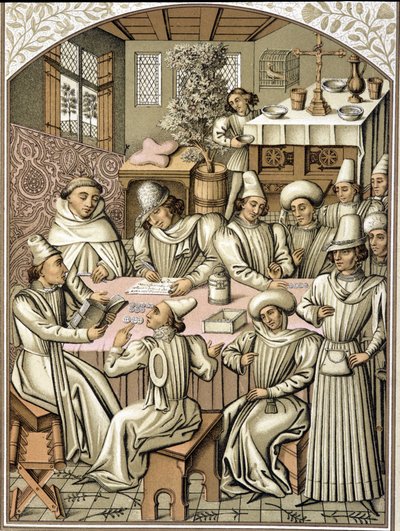 Zastoupení státních úředníků ve 14. století. chromolitograf z účetní knihy bratrstva „Dio e Nostra Signora“ od Unknown artist