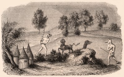 Zastoupení středověkých kmenů a živočišných druhů: dva Cynocephalus bojující monstra od Unknown