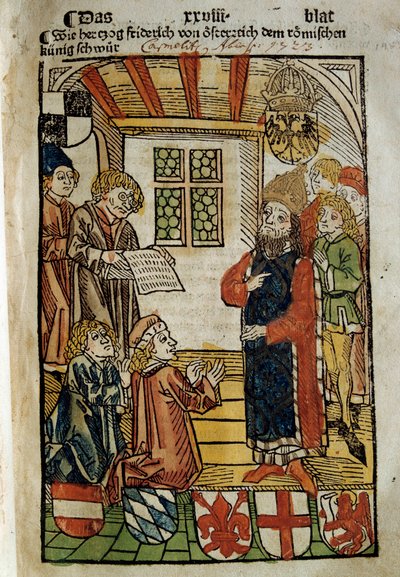 Zastoupení kostnického koncilu (1414-1418), který svolali císař Zikmund I. a antipapež Jan XXIII. Učinil přítrž velkému schizmatu Západu. Miniatura z roku 1414. Paříž. Polská knihovna od Unknown artist