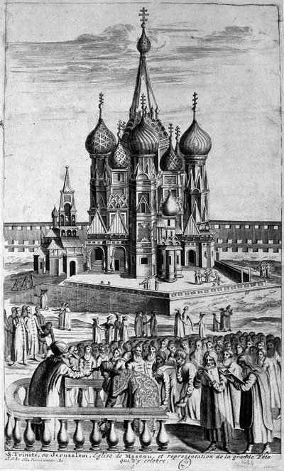 Znázornění kostela Nejsvětější Trojice v Moskvě na rytině ze 17. století. od Unknown artist