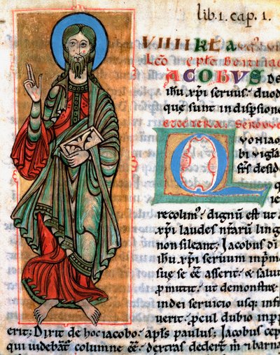 Znázornění apoštola svatého Jakuba Major Miniature převzato z „Codex Calixtinus“ (Kniha svatého Jakuba), kolem roku 1140. Fol. 4. Archivy katedrály Santiago de Compostela (Santiago de Compostela), Španělsko od Unknown artist