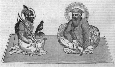 Zastoupení zakladatelů sikhismu (nebo sikhského náboženství): Guru Nanak (1469-1539) a Guru Gobind Singh (1666-1708). V ""Le magazin malebném"" 1836 od Unknown artist