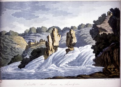 Rýnský vodopád v Laufen, Německo. Rytina z počátku 19. století. od Unknown artist