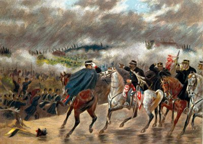 Risorgimento - Italské tažení (1859): Victor Emmanuel II (Vittorio Emanuele II) (Victor-Emmanuel) (1820-1878) během bitvy u San Martina vedl 24. června 1859 piemontské jednotky proti rakouské armádě. Soukromá sbírka od Unknown artist