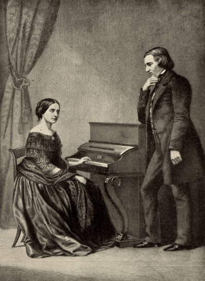 Robert Schumann (1810-1856) s manželkou (tisk) od Unknown artist