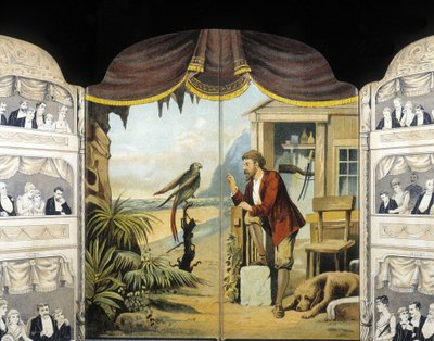 Robinson Crusoe se svým papouškem, kolem roku 1890. Roman od Daniela de Foe nebo Defoe (1660 - 1731) od Unknown artist