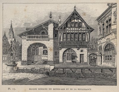 Římský dům středověku a renesance - rytina z roku 1889 v „Historie lidského obydlí na Světové výstavě v roce 1889, pan Charles GARNIER - Librairie centrale des beaux-arts Paris 1889 od Unknown artist