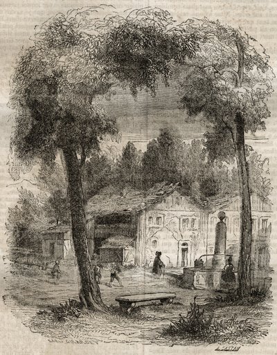 Rousseau a Motiers (kanton Neuchatel) - ilustrace pro „“Vyznání“ od Jean-Jacquese (Jean Jacques) Rousseau (1712-1778) - rytina z roku 1849 od Unknown artist