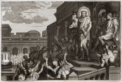 Royaumontská Bible, Nový zákon: Ecce homo. Pontius Pilát (Pontius Pilatus) představuje Ježíše Krista s trním davu se slovy: „Zde je ten člověk“. Ilustrace z roku 1811. od Unknown artist