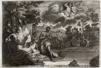 Royaumontská Bible, Nový zákon: Eunuch křtí. Svatý Filip Deacon oznamuje víru eunuchovi etiopské královny a křtí ho. Ilustrace z roku 1811. od Unknown artist