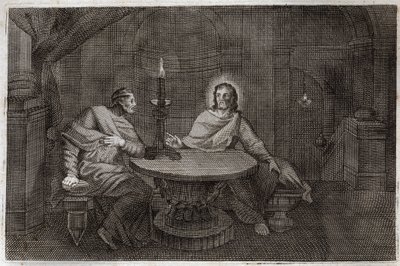 Royaumontská Bible, Nový zákon: Nicodema přichází v noci najít Ježíše Krista. Ilustrace z roku 1811. od Unknown artist