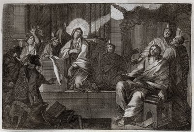 Royaumontská Bible, Nový zákon: Pentecoot. Duch svatý sestupuje na Pannu Marii a Apotery. Ilustrace z roku 1811. od Unknown artist