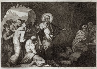 Royaumontská Bible, Nový zákon: Vzkříšení Lazara Ježíšem Kristem. Ilustrace z roku 1811. od Unknown artist