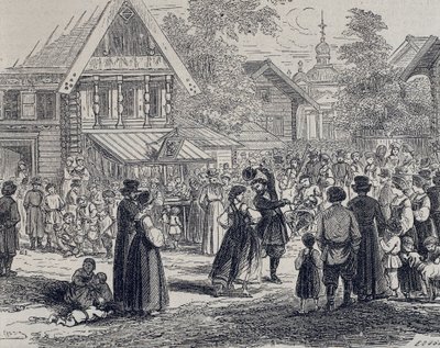 Rusko (19. století). Večírek na vesnici. 1879 (rytina) od Unknown artist