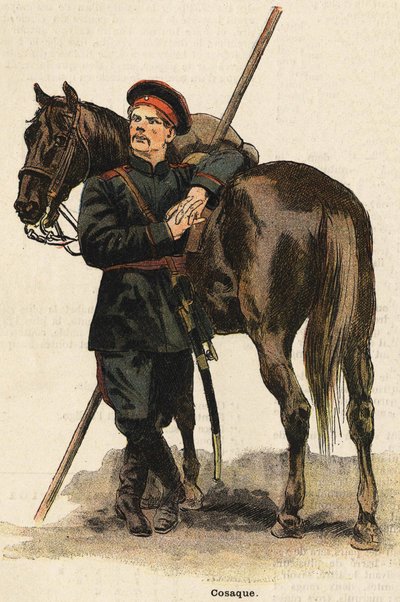 Kostým ruského kozáka. 19. století rytina. Kolekce Bianchetti. od Unknown artist