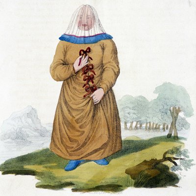 Ruská žena z kmene Ostiak v tradičním kroji (Khanty nebo Khante: paleosibiřští lovci, usazená v lesní oblasti středního údolí Ob). od Unknown artist