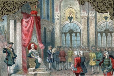 Ruská modernizační politika: Ruská Kateřina II. (1729-1796) prohlašuje reorganizaci Ruské říše. V roce 1785 dal mnohem více pravomocí a práv šlechticům Říše. Pozdní chromolitografie 19. století. od Unknown artist
