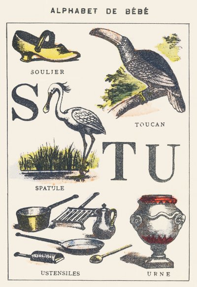S T U: bota, špachtle, tukan, nádobí, urna od Unknown artist
