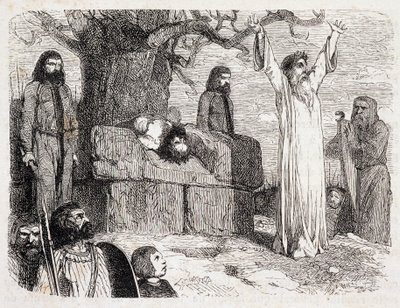 Human Sacrifice od Druidů – ve „Starověké a moderní Bretani““ od Pitre-Chevaliera (Pitre Chevalier), editoval W. Coquebert od Unknown artist