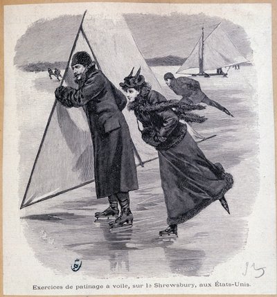 Cvičení na plachetnici, na Shrewsbury, USA, cca 1890 - rytina, konec 19. století od Unknown artist