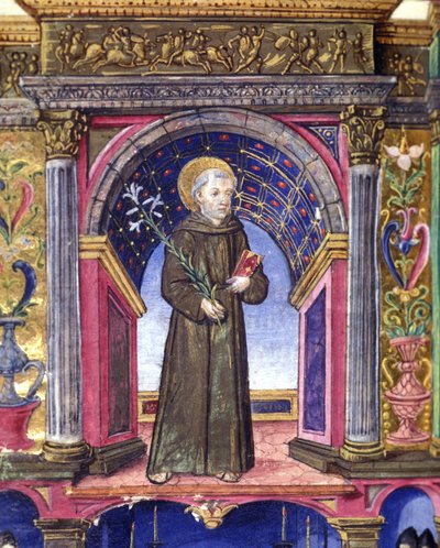 Svatý Antonín Paduánský (Svatý Antonín Paduánský). Rukopis 15. století. Národní knihovna Braidense. Milán od Unknown artist